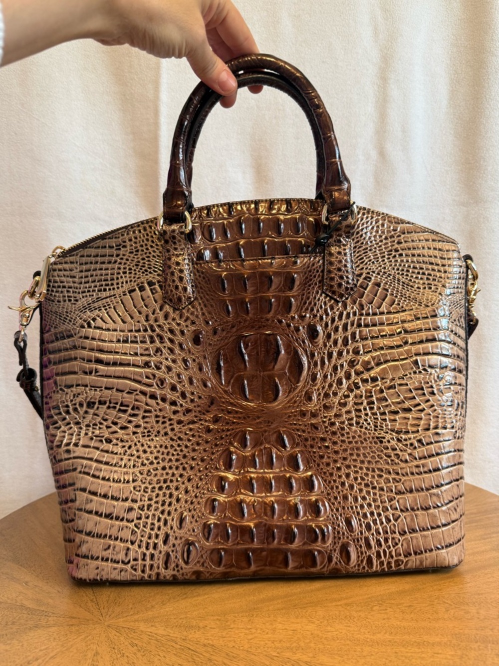 Brahmin Large Duxbury Satchel Mocha Ombre Melbourne Croc Embossed Leather - Picture 4 of 7